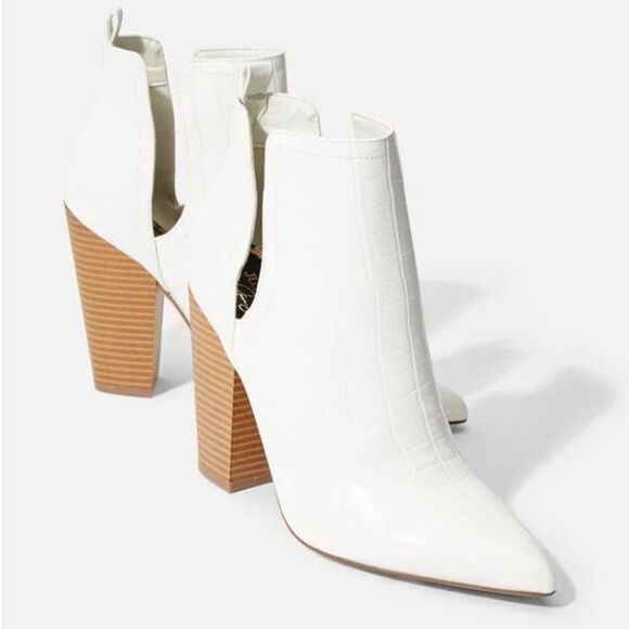 JUSTFAB Old Town Cutout Heeled Bootie Size 8 White - Picture 1 of 11